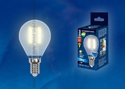 Лампа светодиодная LED-G45-6W/WW/E14/FR PLS02WH LED. "шар", мат.3000К Серия Sky | UL-00000303 | Uniel
