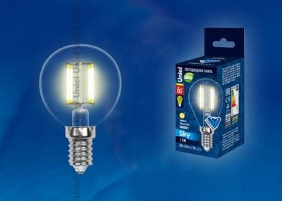 Лампа светодиодная LED-G45-6W/WW/E14/CL PLS02WH LED. "шар", прозр. 3000К Серия Sky. | UL-00000197 | Uniel