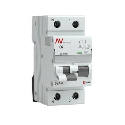 Выключатель автоматический дифференциального тока DVA-6 1п+N 6А C 100мА тип AC AVERES | rcbo6-1pn-6C-100-ac-av | EKF