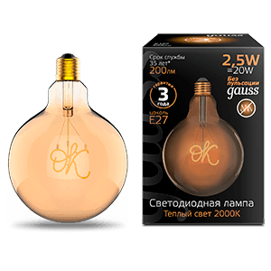 Лампа светодиодная LED Filament G125 OK E27 2,5W Golden 200lm 2000K 1/20 | 176802003 | Gauss