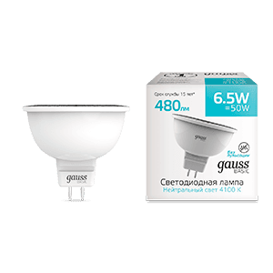 Лампа светодиодная Basic MR16 6,5W 480lm 4100K GU5.3 LED 1/10/100 | 1013527 | Gauss