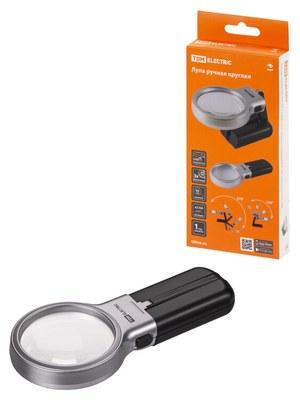 Лупа ручная круглая, d 60 мм, 3-х крат. увел., рукоятка-трансформер, LED подсветка, 2хАА, | SQ1025-0903 | TDM
