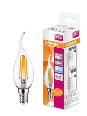 Лампа светодиодная филаментная LED STAR Classic BA 5W, прозрачная колба, Е14 LSCLBA60 CL 5W/840 230VFILE1410X1RU | 4058075212367 | Osram